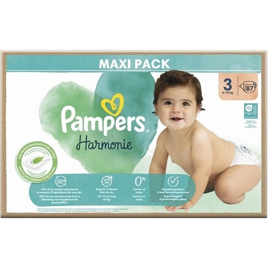 PAMPERS HARMONIE BABY DIAPERS V.3 6-10KG 87KS 1×87 buc, scutece în mărimea 3