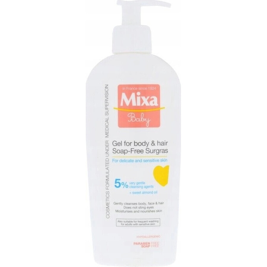 Mixa Baby Surgras Gel lavant corps et cheveux sans savon 1×250 ml, gel lavant pour bébés