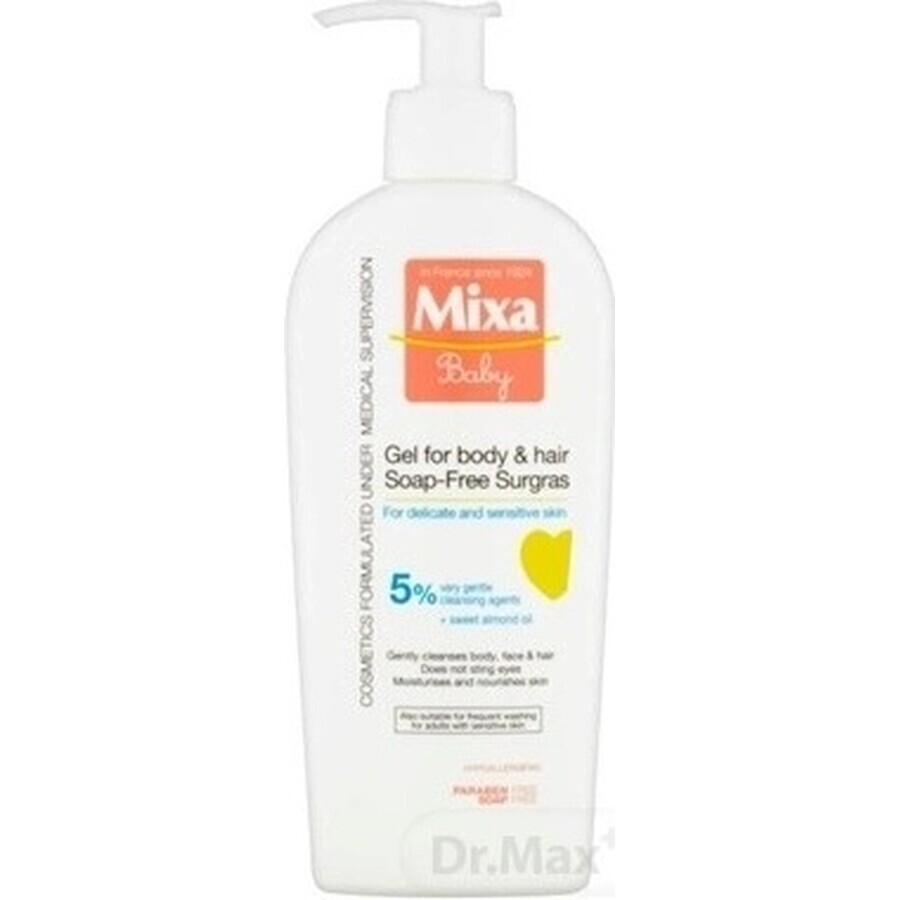 Mixa Baby Surgras Gel lavant corps et cheveux sans savon 1×250 ml, gel lavant pour bébés