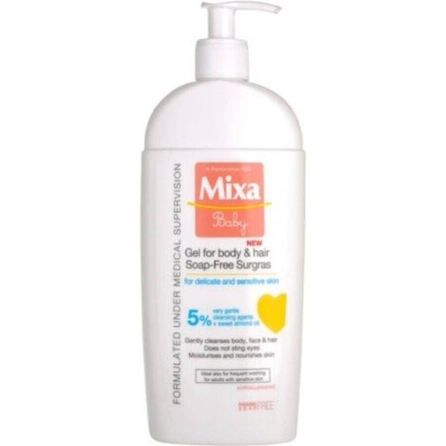 Mixa Baby Surgras Gel lavant corps et cheveux sans savon 1×250 ml, gel lavant pour bébés