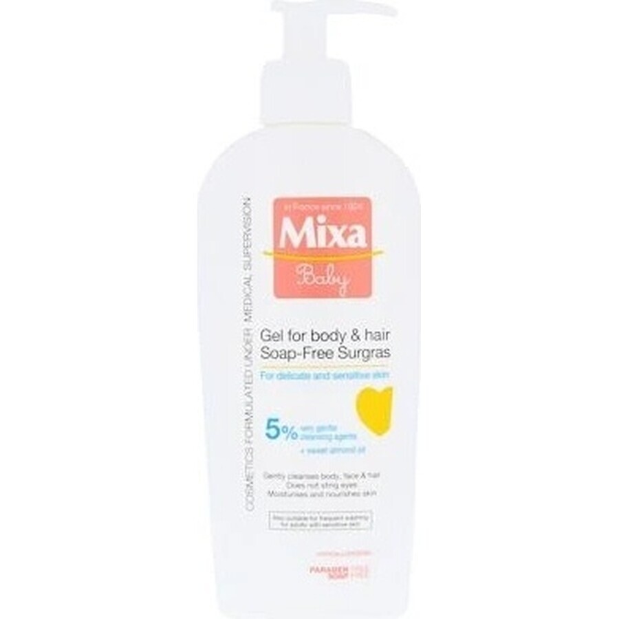 Mixa Baby Surgras Gel lavant corps et cheveux sans savon 1×250 ml, gel lavant pour bébés