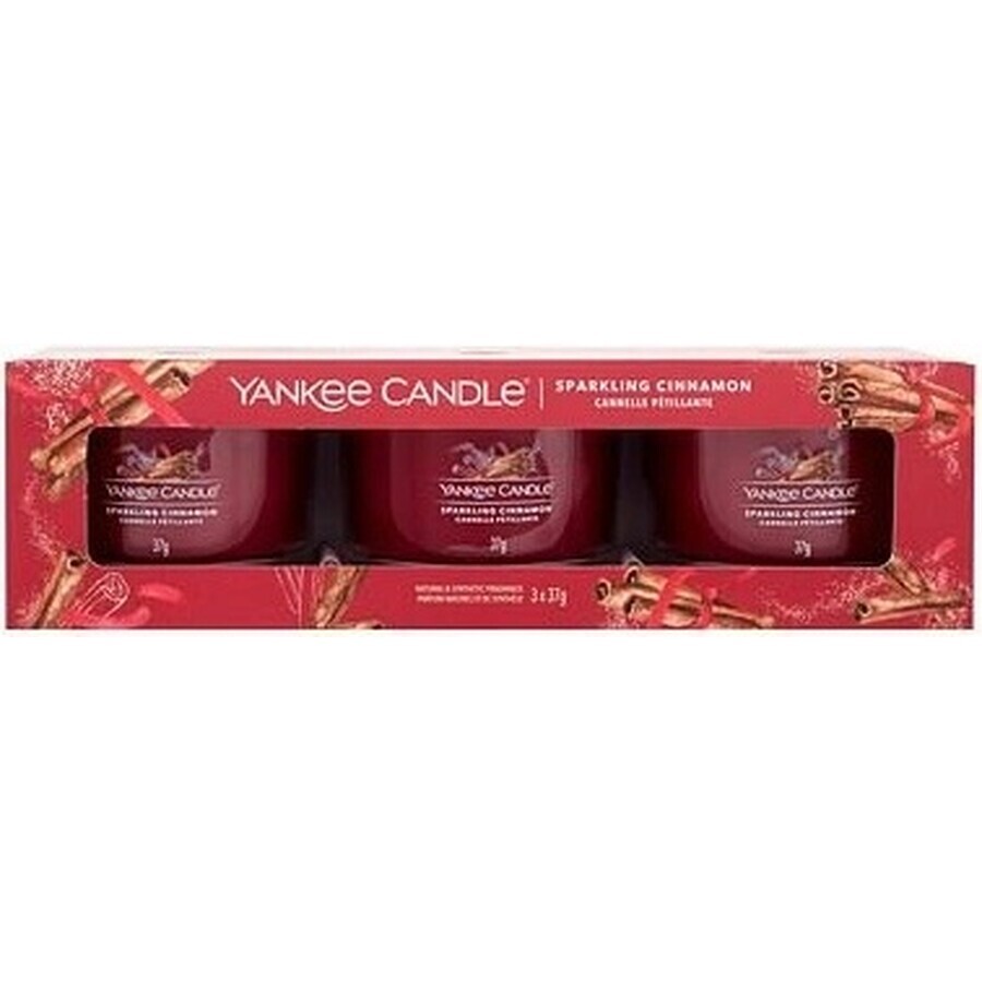 Yankee Candle 3x Sparkling Cinnamon 3x37 g glazen votiefkaars, geurkaars