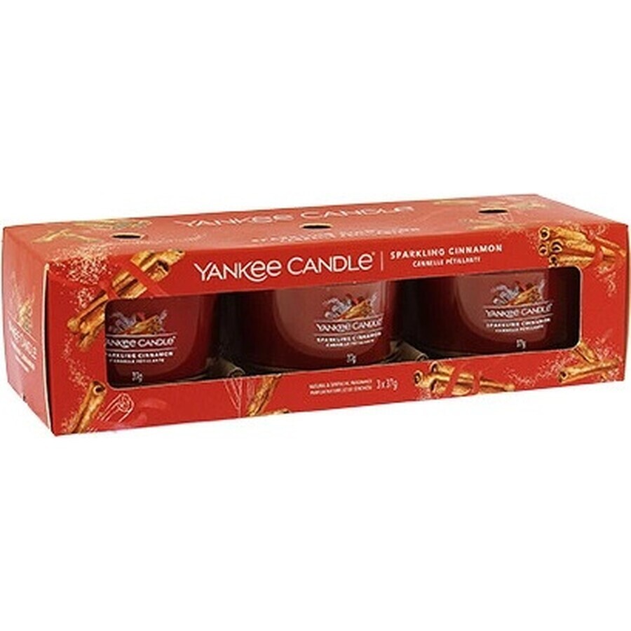 Yankee Candle 3x Sparkling Cinnamon 3x37 g glazen votiefkaars, geurkaars