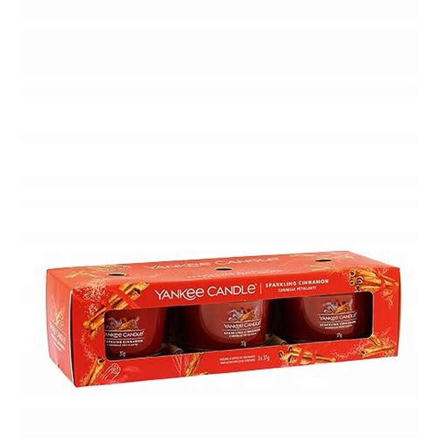 Yankee Candle 3x Sparkling Cinnamon 3x37 g glazen votiefkaars, geurkaars