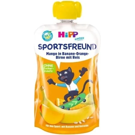 HiPP BIO KINDER Banane Orange Orange Poire Mangue Poire Riz 1×120 g, fruits et céréales, 12m+.