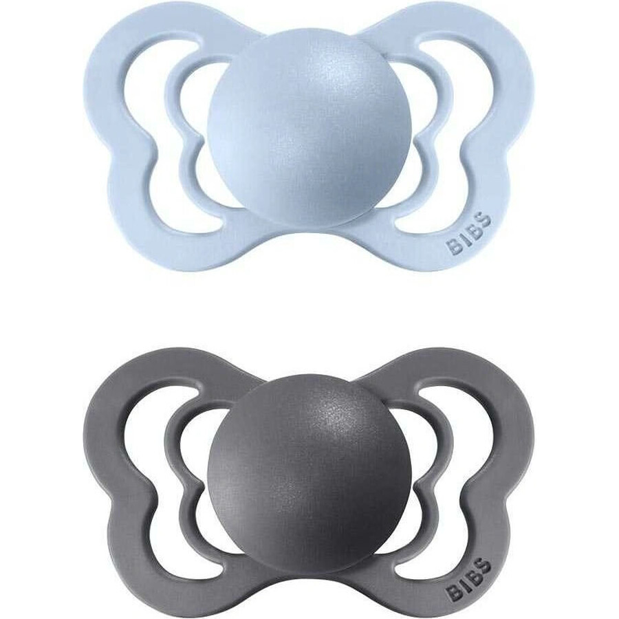 BIBS Couture iron/baby blue silicone orthodontic pacifiers 1×2pcs - size 1