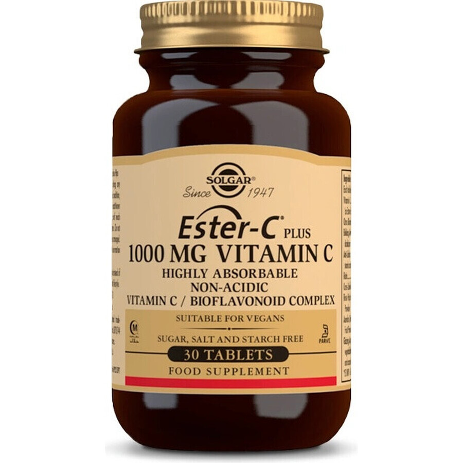 Solgar Ester-C plus 1000 mg säurefreies Vitamin C mit Bioflavonoid-Komplex 30 Kapseln 1×30 tbl, Nahrungsergänzungsmittel