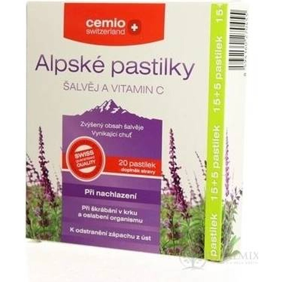 Cemio Alpine pastile SALVIA ȘI VITAMINA C 1×20 tbl, pastile pentru răceli