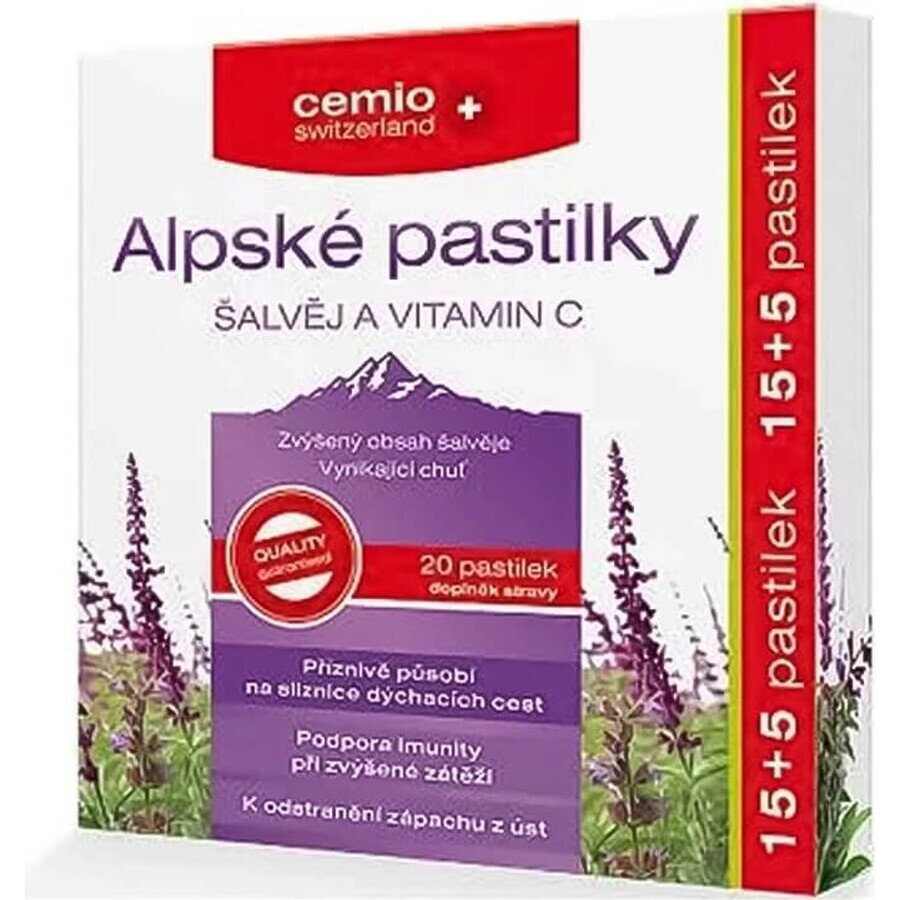 Cemio Alpine pastile SALVIA ȘI VITAMINA C 1×20 tbl, pastile pentru răceli