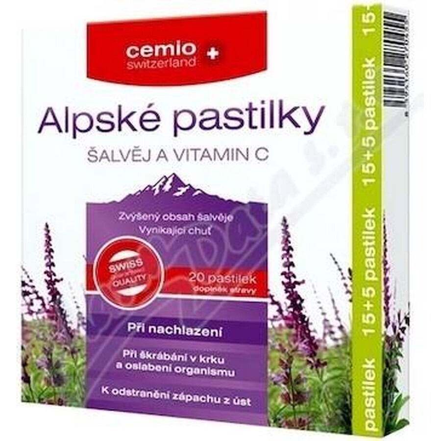 Cemio Alpine pastile SALVIA ȘI VITAMINA C 1×20 tbl, pastile pentru răceli