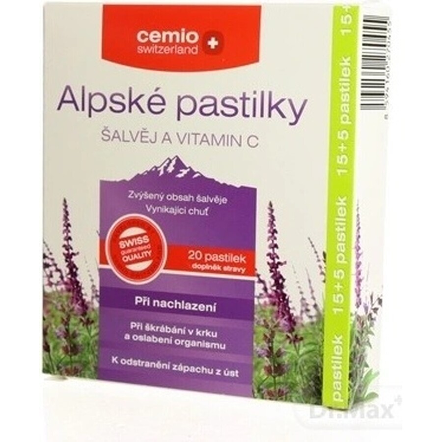 Cemio Alpine pastile SALVIA ȘI VITAMINA C 1×20 tbl, pastile pentru răceli