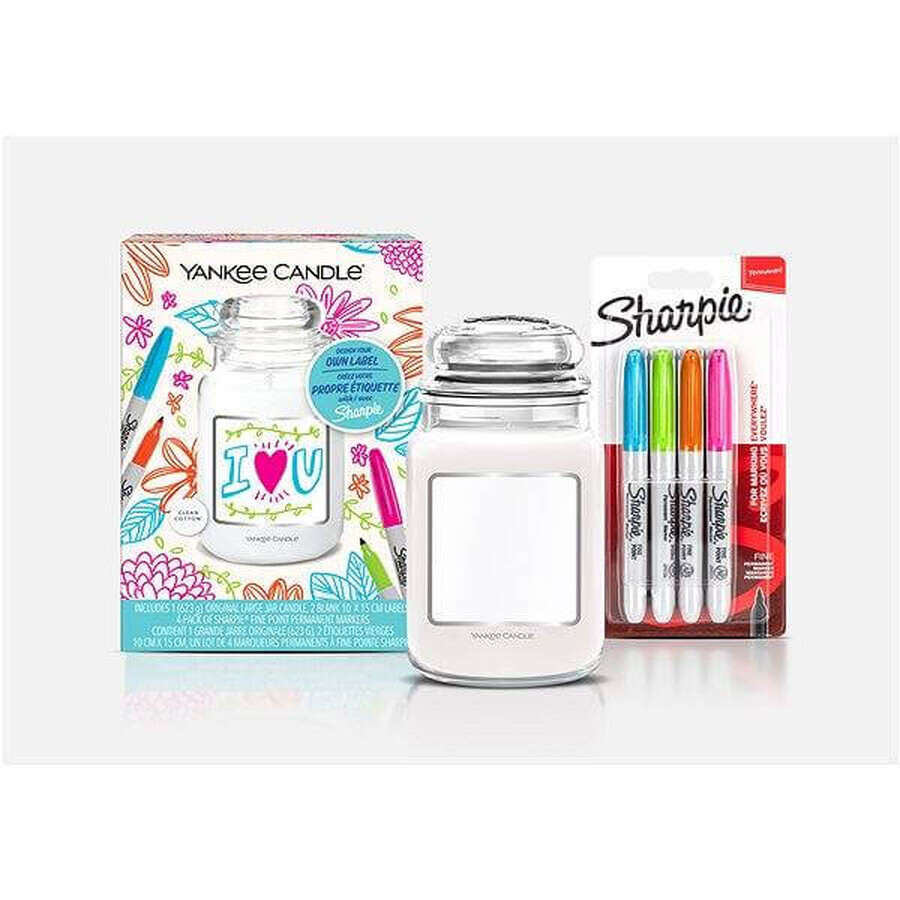 Yankee Candle - Großes Geschenkset 1×567g saubere Baumwollkerze mit Sharpie-Federn, Duftkerze