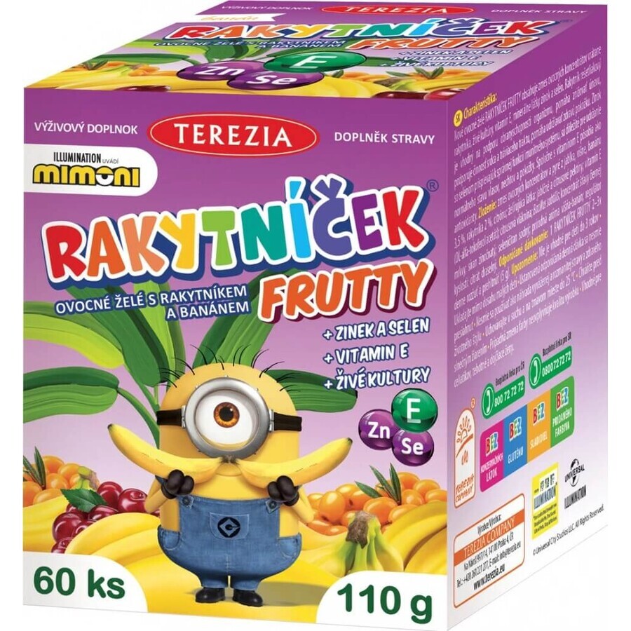 TEREZIA RAKYTNÍČEK FRUTTY vruchtengelei met duindoorn en bananen, MIMONI 1×60 stuks, voedingssupplement