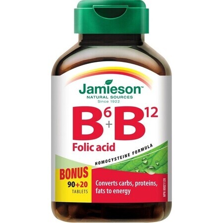 JAMIESON VITAMINE B6, B12 EN FOLIC ACID 1×90+20 tbl, voedingssupplement