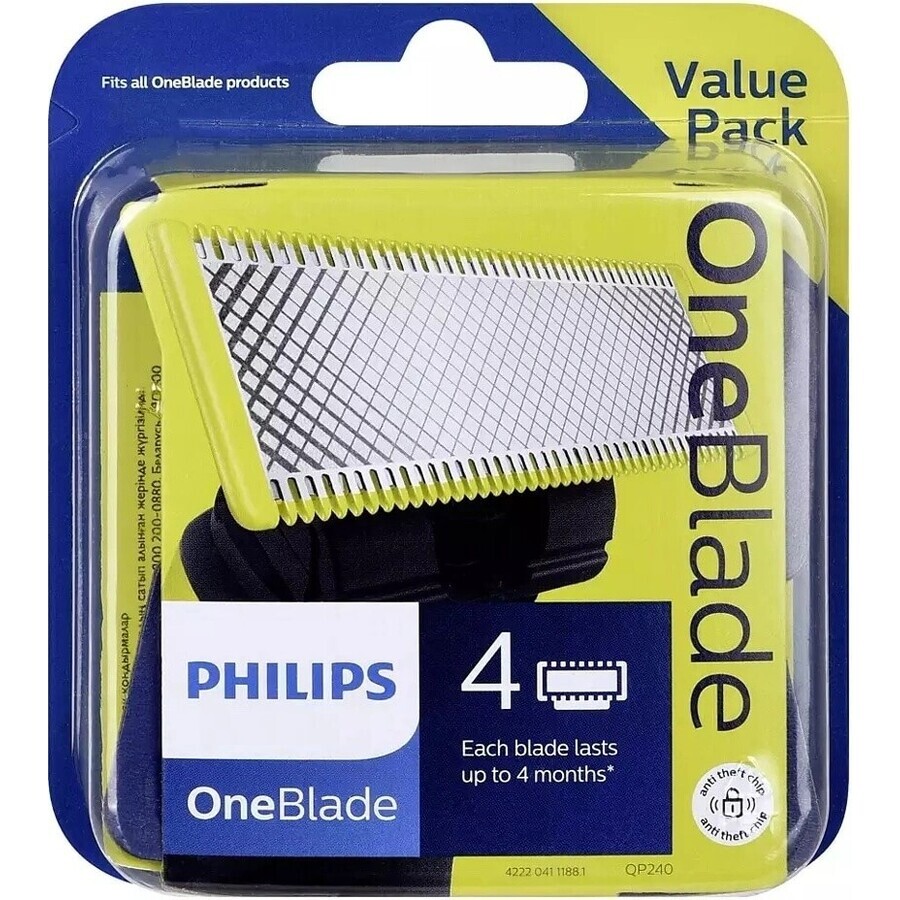 Ersatzklingen 4 Stück für Philips OneBlade QP240/50 1×4 Stück, Ersatzklingen