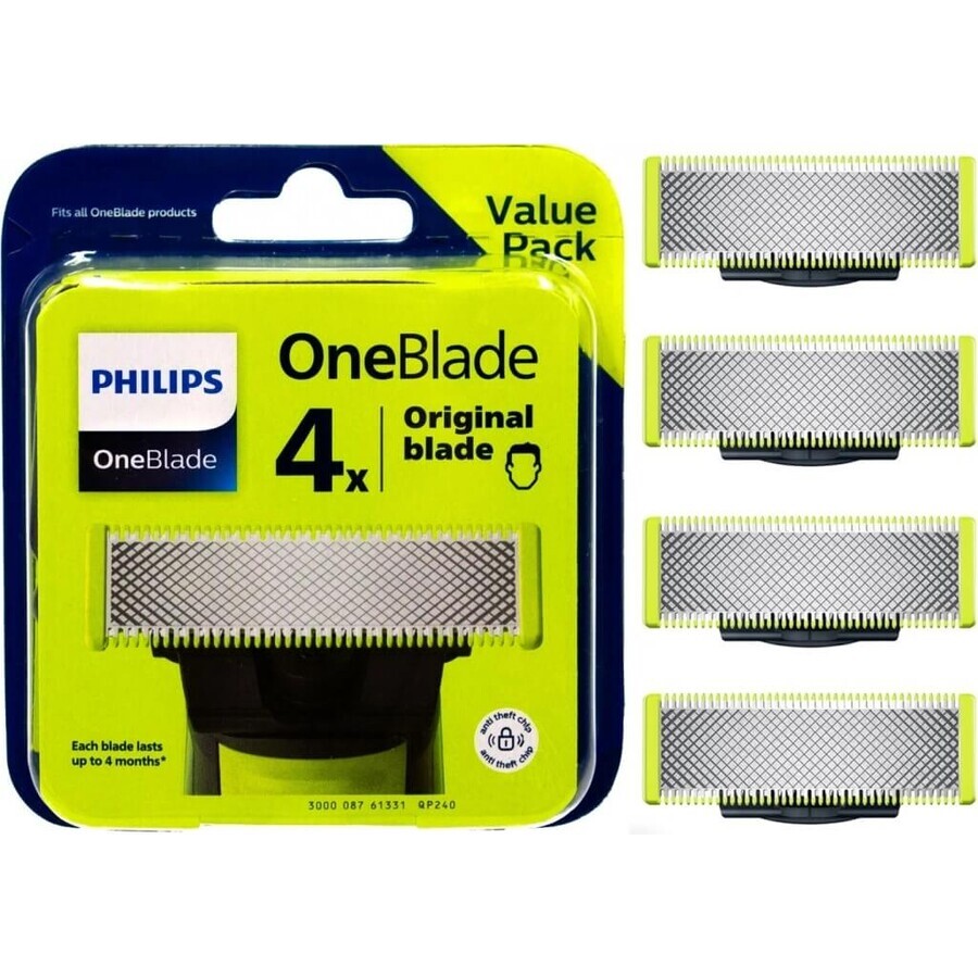 Ersatzklingen 4 Stück für Philips OneBlade QP240/50 1×4 Stück, Ersatzklingen