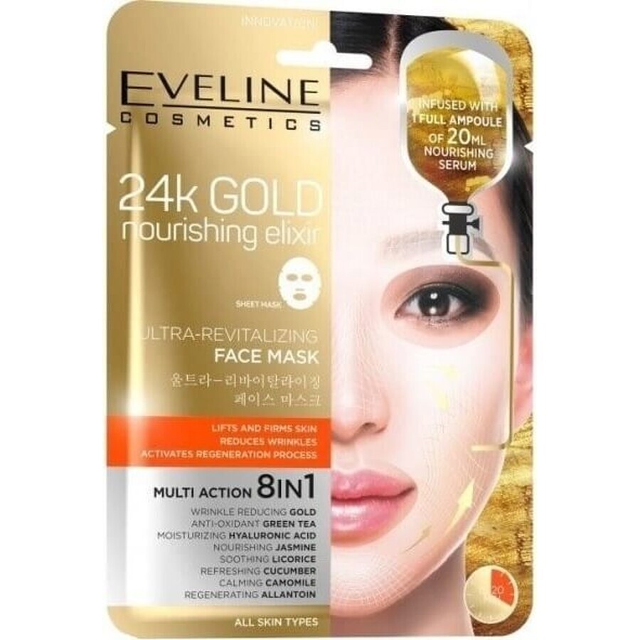 EVELINE 24k GOLD ULTRA-REVITALIZING FACE SHEET MASK 1×20 ml, face mask