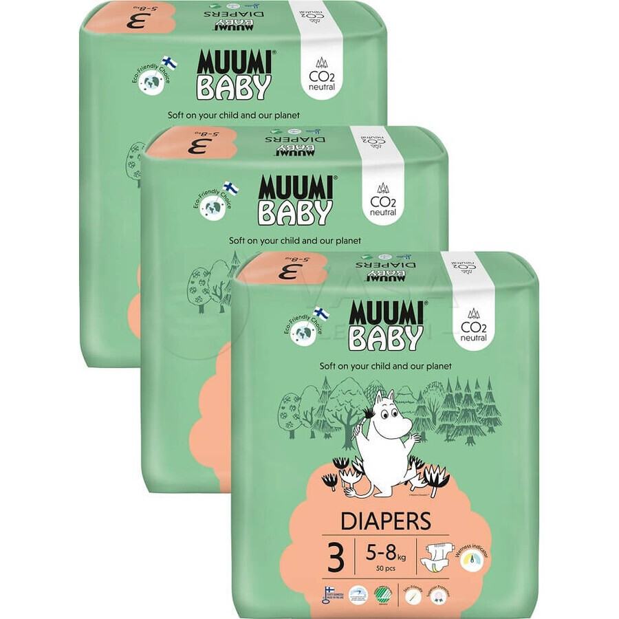 Muumi Baby 3 Midi 5-8 kg, 1×150pcs Monatspackung Bio-Windeln, ECO Windeln