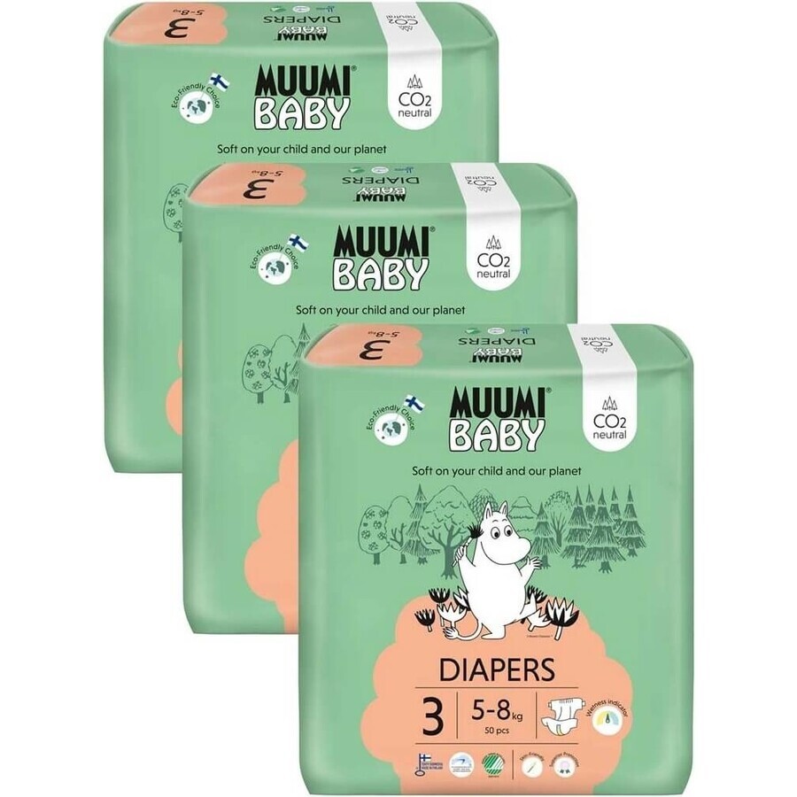 Muumi Baby 3 Midi 5-8 kg, 1×150pcs Monatspackung Bio-Windeln, ECO Windeln