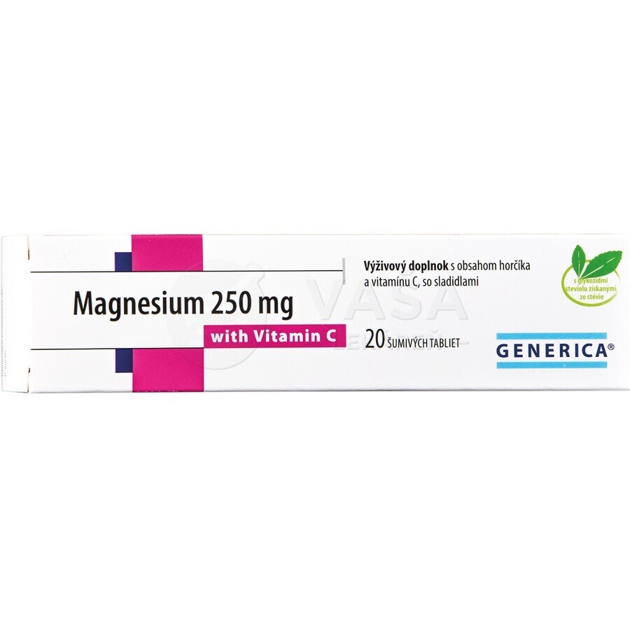 GENERICA Magnesium 250 mg + Vitamin C 1×20 tbl, Magnesium + Vitamin C