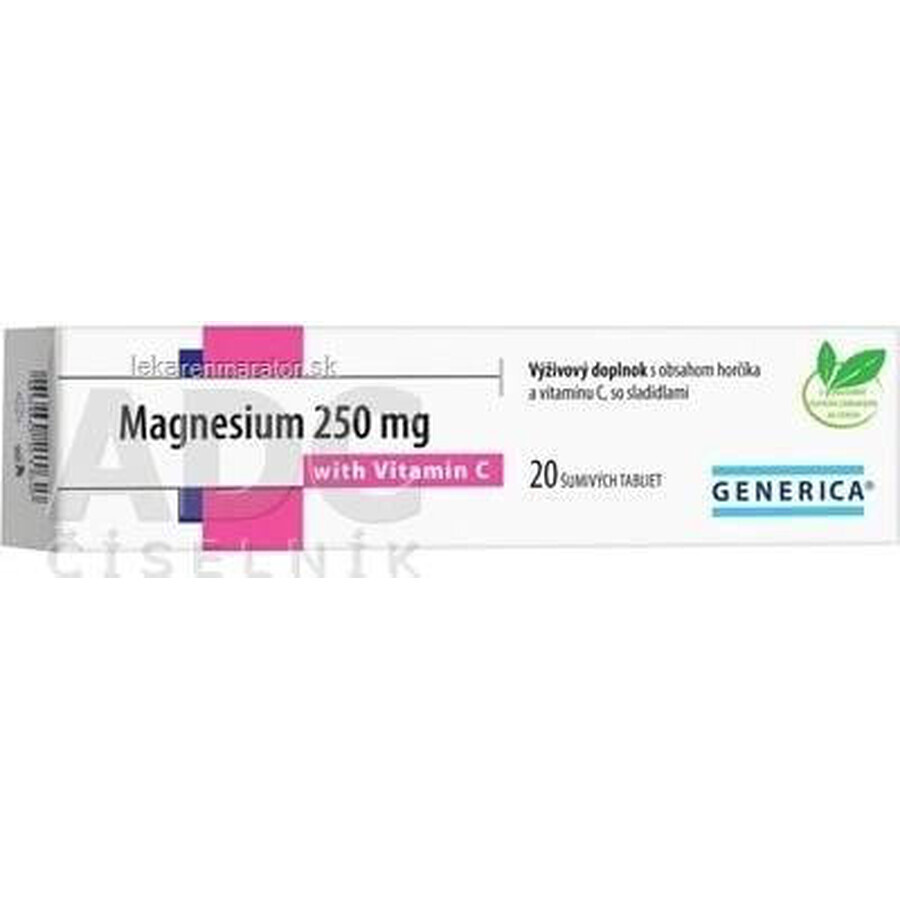 GENERICA Magnesium 250 mg + Vitamin C 1×20 tbl, Magnesium + Vitamin C