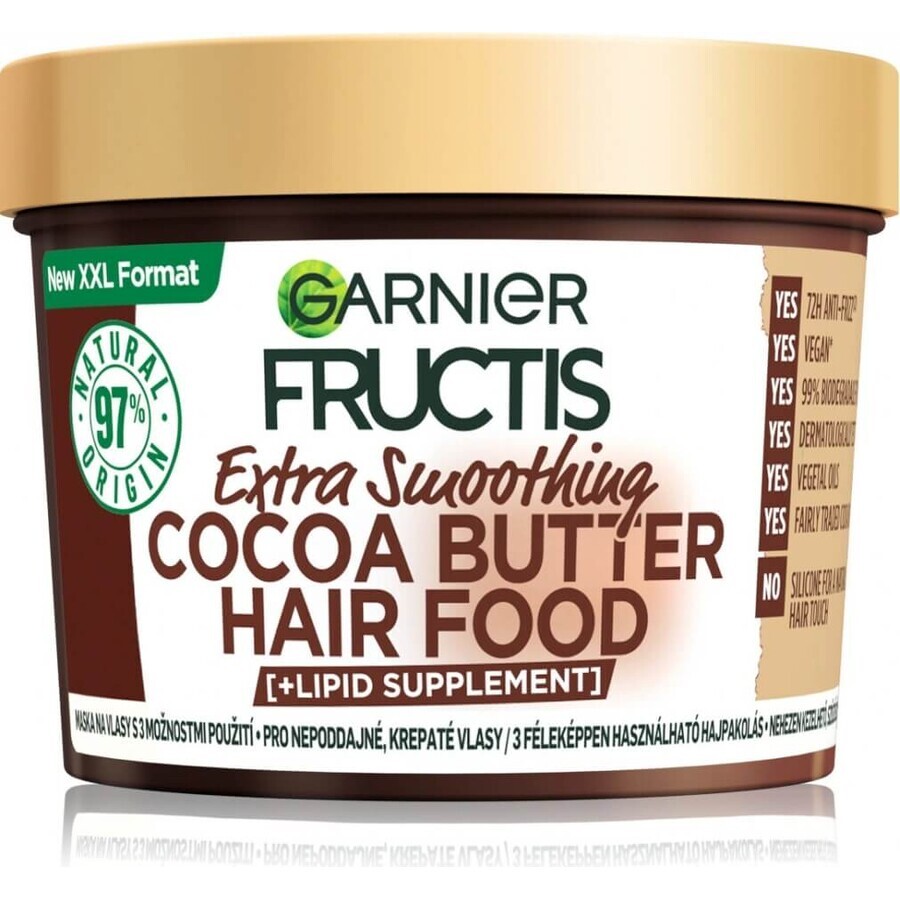 Garnier Fructis Hair Food Masque lissant au beurre de cacao pour les cheveux rebelles et frisés, 400 ml 1×400 ml, masque capillaire