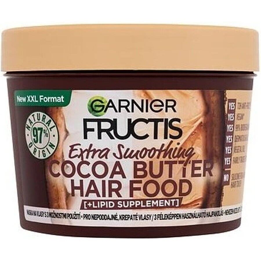 Garnier Fructis Hair Food Masque lissant au beurre de cacao pour les cheveux rebelles et frisés, 400 ml 1×400 ml, masque capillaire