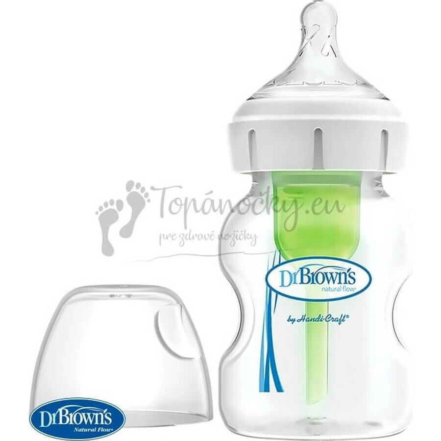 Dr.BROWN'S BABY FOTTLE OPTIONS+ 150 ml 1×1 st, met wijde hals, 0M+, antikoliek, glas, wit