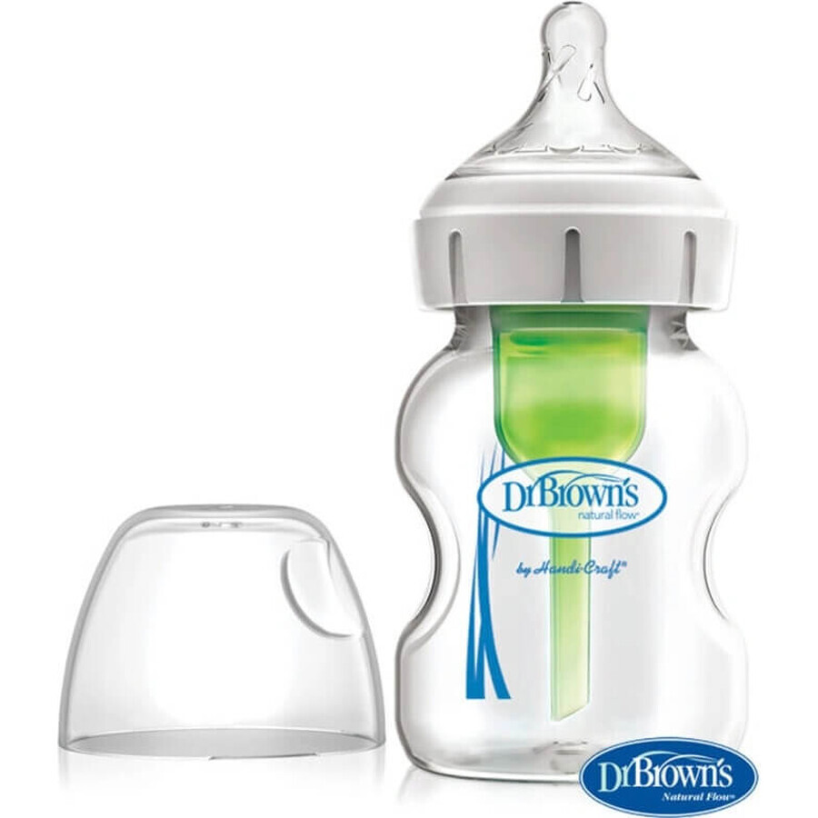 Dr.BROWN'S BABY FOTTLE OPTIONS+ 150 ml 1×1 st, met wijde hals, 0M+, antikoliek, glas, wit