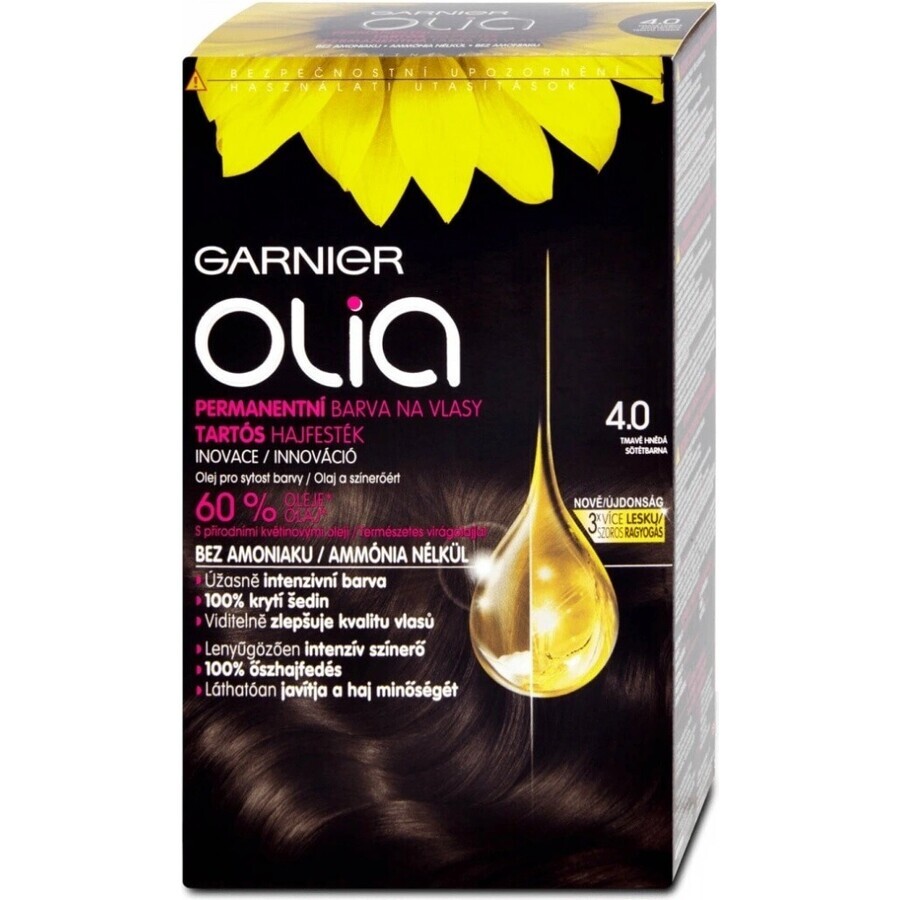 Garnier Olia Permanente Haarfarbe 4.0 Dunkelbraun 1×1 Set, permanente Haarfarbe