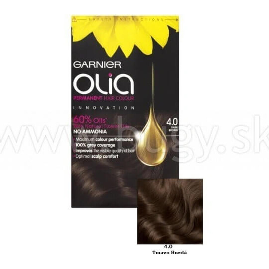 Garnier Olia Permanente Haarfarbe 4.0 Dunkelbraun 1×1 Set, permanente Haarfarbe