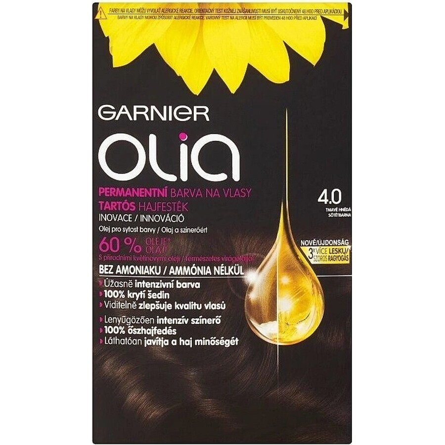 Garnier Olia Permanente Haarfarbe 4.0 Dunkelbraun 1×1 Set, permanente Haarfarbe