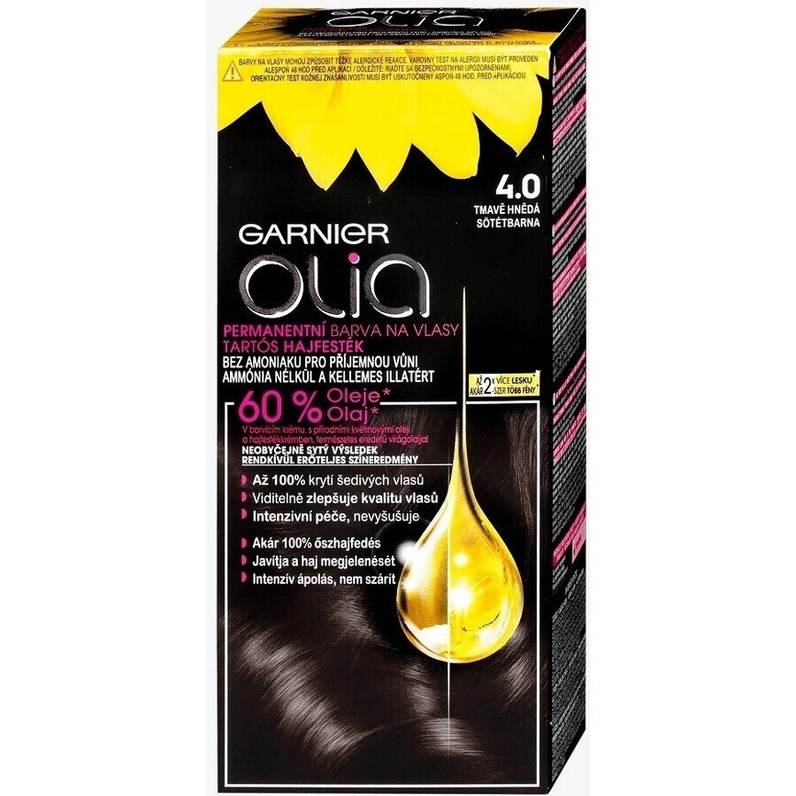 Garnier Olia Permanente Haarfarbe 4.0 Dunkelbraun 1×1 Set, permanente Haarfarbe