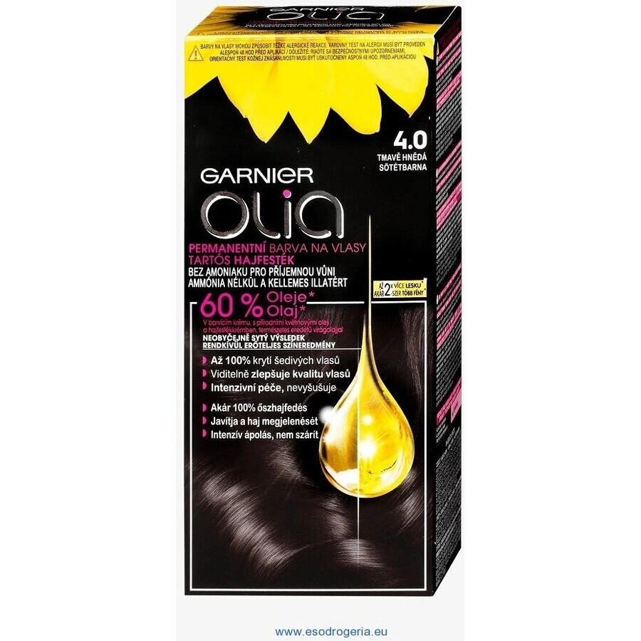 Garnier Olia Permanente Haarfarbe 4.0 Dunkelbraun 1×1 Set, permanente Haarfarbe