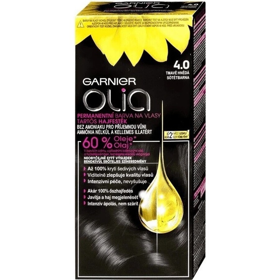 Garnier Olia Permanente Haarfarbe 4.0 Dunkelbraun 1×1 Set, permanente Haarfarbe