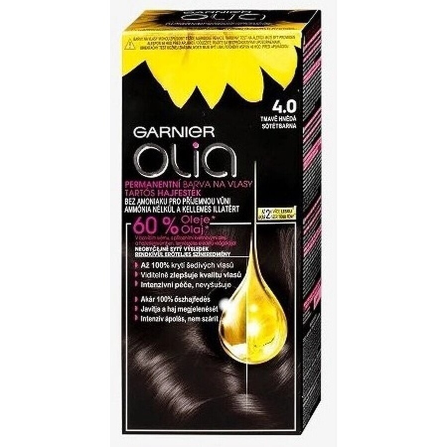 Garnier Olia Permanente Haarfarbe 4.0 Dunkelbraun 1×1 Set, permanente Haarfarbe