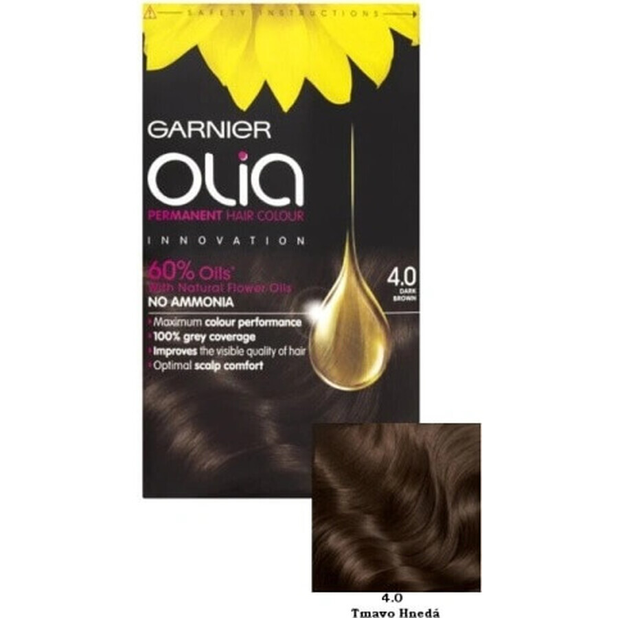 Garnier Olia Permanente Haarfarbe 4.0 Dunkelbraun 1×1 Set, permanente Haarfarbe