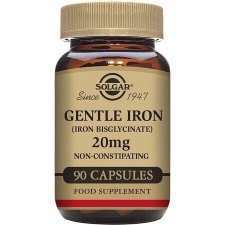 Solgar Gentle Iron 20 mg Iron (ferrous bisglycinate) Gentle for Stomach 90 capsules 1×90 cps, food supplement