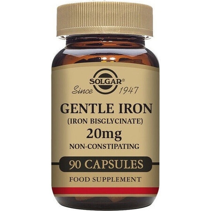 Solgar Gentle Iron 20 mg Iron (ferrous bisglycinate) Gentle for Stomach 90 capsules 1×90 cps, food supplement