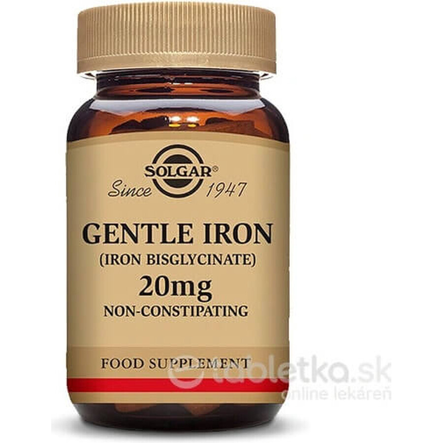 Solgar Gentle Iron 20 mg Iron (ferrous bisglycinate) Gentle for Stomach 90 capsules 1×90 cps, food supplement