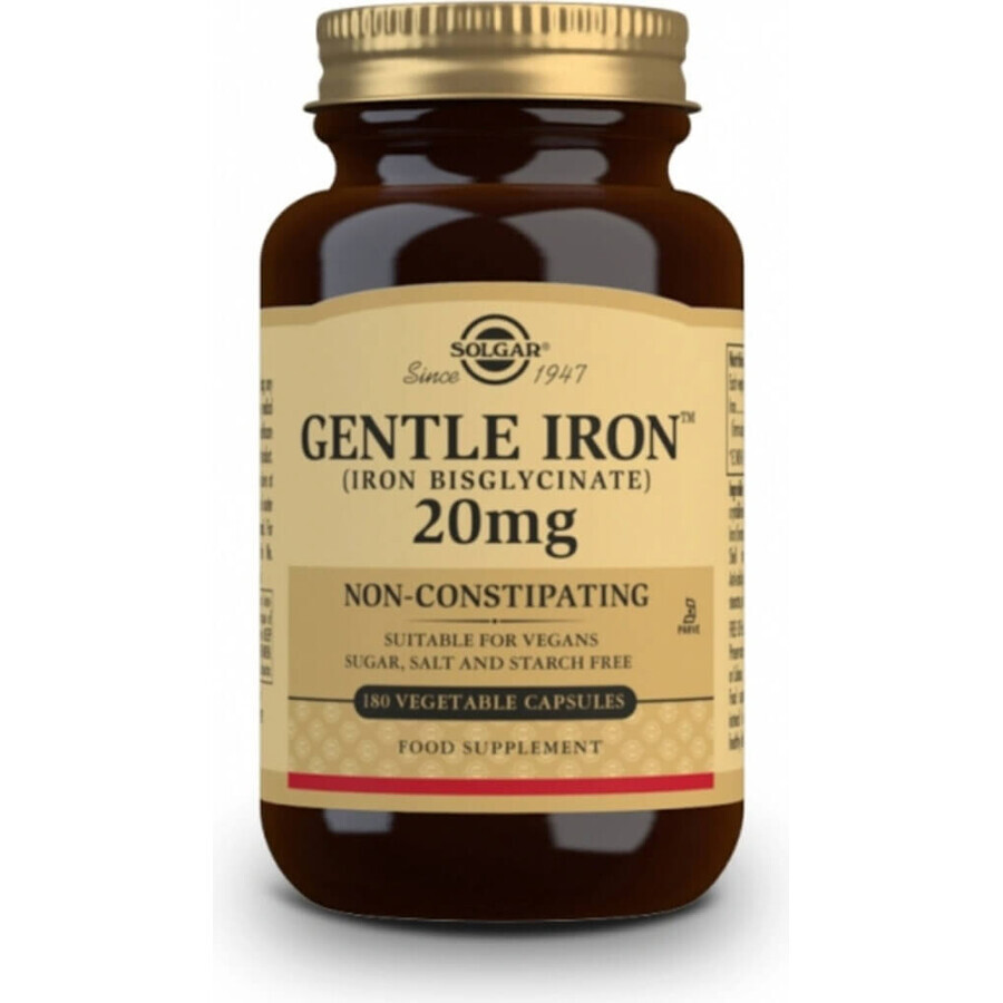 Solgar Gentle Iron 20 mg Iron (ferrous bisglycinate) Gentle for Stomach 90 capsules 1×90 cps, food supplement