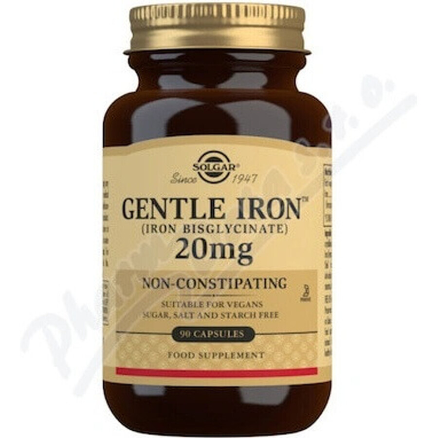 Solgar Gentle Iron 20 mg Iron (ferrous bisglycinate) Gentle for Stomach 90 capsules 1×90 cps, food supplement