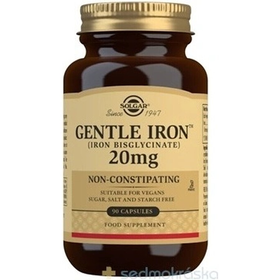 Solgar Gentle Iron 20 mg Iron (ferrous bisglycinate) Gentle for Stomach 90 capsules 1×90 cps, food supplement