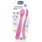 CHICCO Cuchara de silicona 2 piezas rosa 6m+ 1×1 piezas, 2 piezas rosa 6m+ 1×1 piezas, suave para las encías del bebé