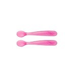 CHICCO Cuchara de silicona 2 piezas rosa 6m+ 1×1 piezas, 2 piezas rosa 6m+ 1×1 piezas, suave para las encías del bebé