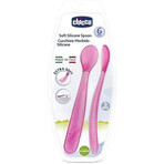 CHICCO Cuchara de silicona 2 piezas rosa 6m+ 1×1 piezas, 2 piezas rosa 6m+ 1×1 piezas, suave para las encías del bebé