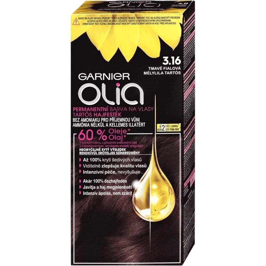 Garnier Olia permanent culoarea parului 3.16 Dark Purple 1×1 set, permanent culoarea parului