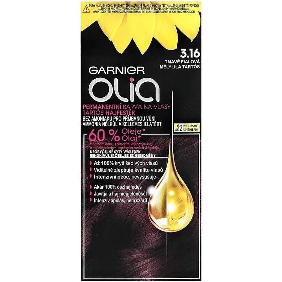 Garnier Olia permanent culoarea parului 3.16 Dark Purple 1×1 set, permanent culoarea parului