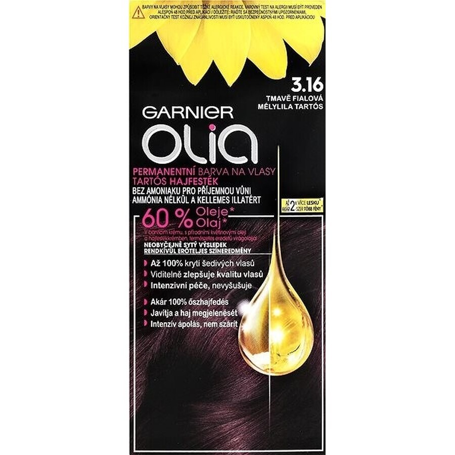 Garnier Olia permanent culoarea parului 3.16 Dark Purple 1×1 set, permanent culoarea parului