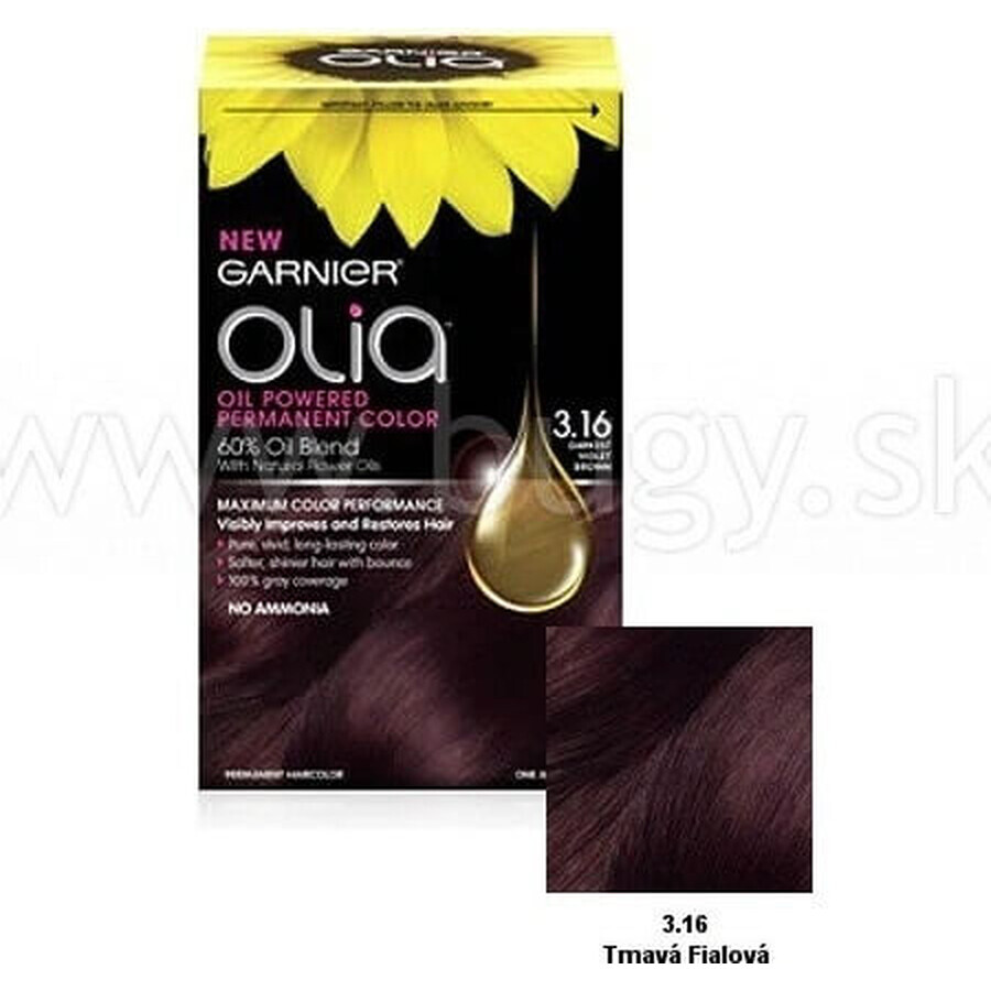 Garnier Olia permanent culoarea parului 3.16 Dark Purple 1×1 set, permanent culoarea parului